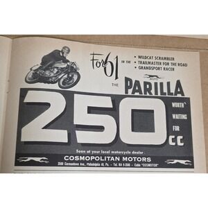 1961 Motosport Parilla 250 Motorcycle Vintage Print Ad